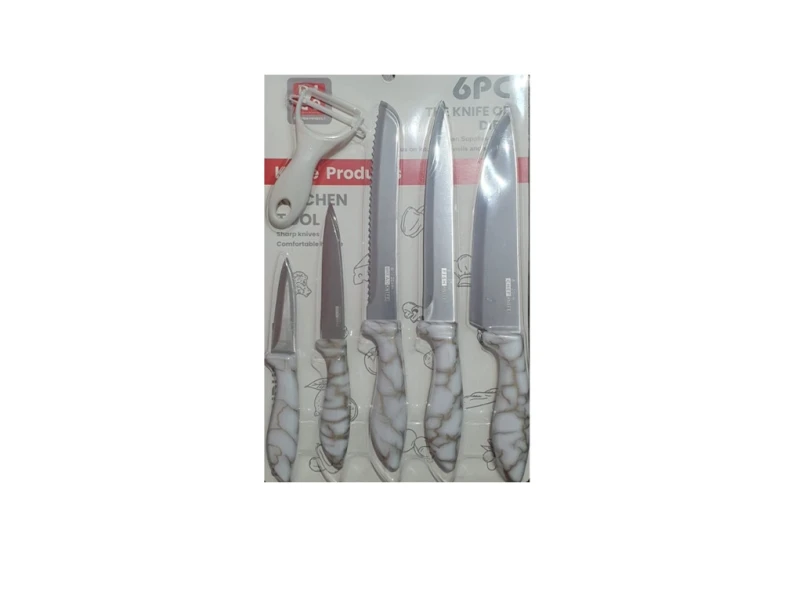 Cuțit WX Inox Mâner Marmorat 5buc/Set + Peeler